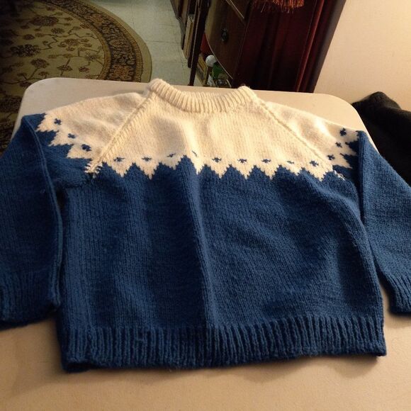 Handmade Blue and White Knit Sweater - Picture 1 of 5